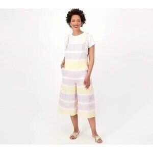 Attitudes by Renee Seersucker Overall and Como Jersey Tee Size Large Sunset NEW